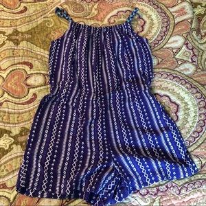 Girls purple printed jumper with braided straps